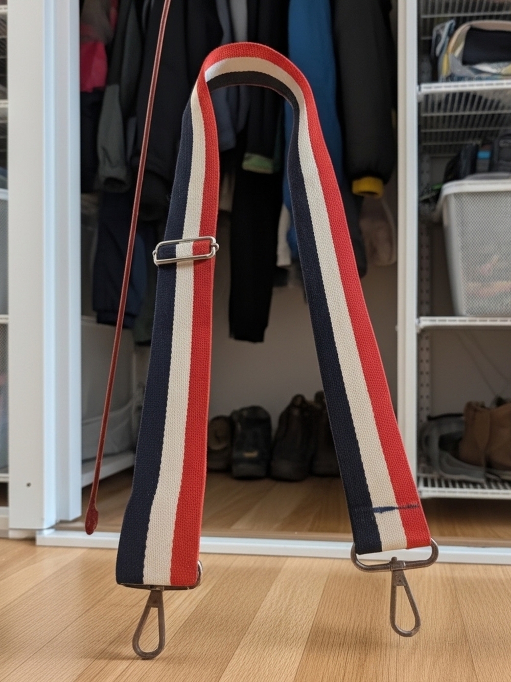 Adjustable Red, White & Blue Striped Bag Strap UNISEX